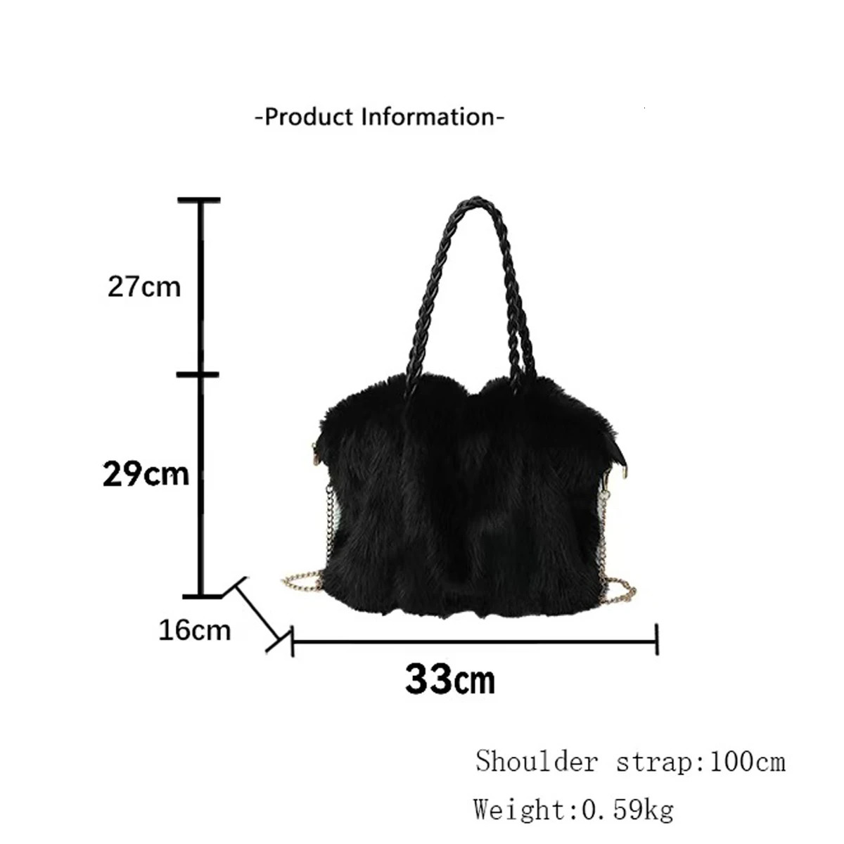 Womens fashionable plush large capacity handbag high-end pleated fox fur shoulder cross body bag commuting bag with metal chain 241205