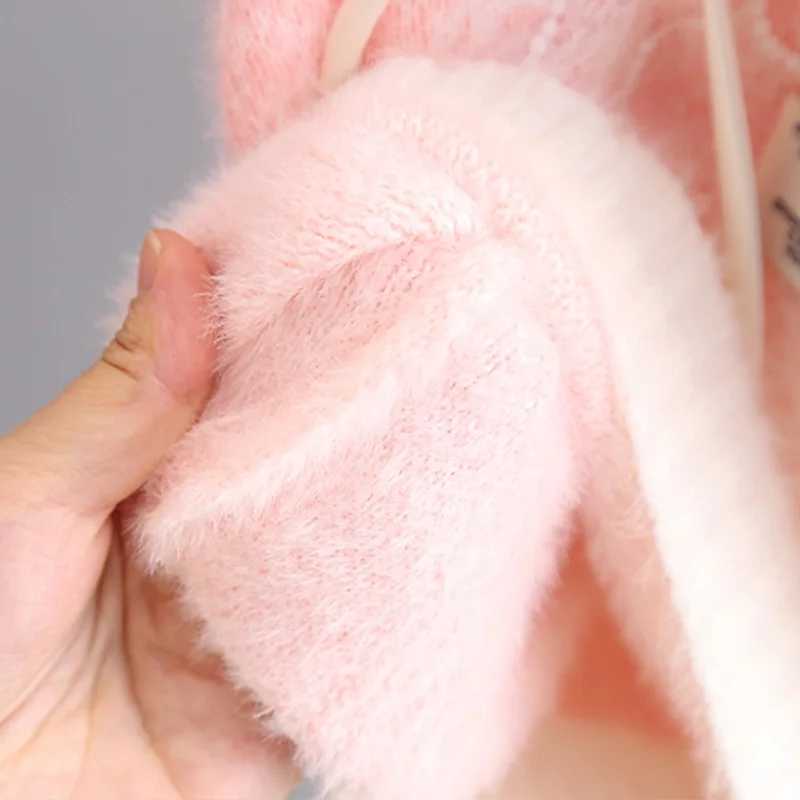 Fall Winter Baby Girls sweatshirt with fur long sleeves little girl zipper jacquard colored Knitwear HY09051 W241205