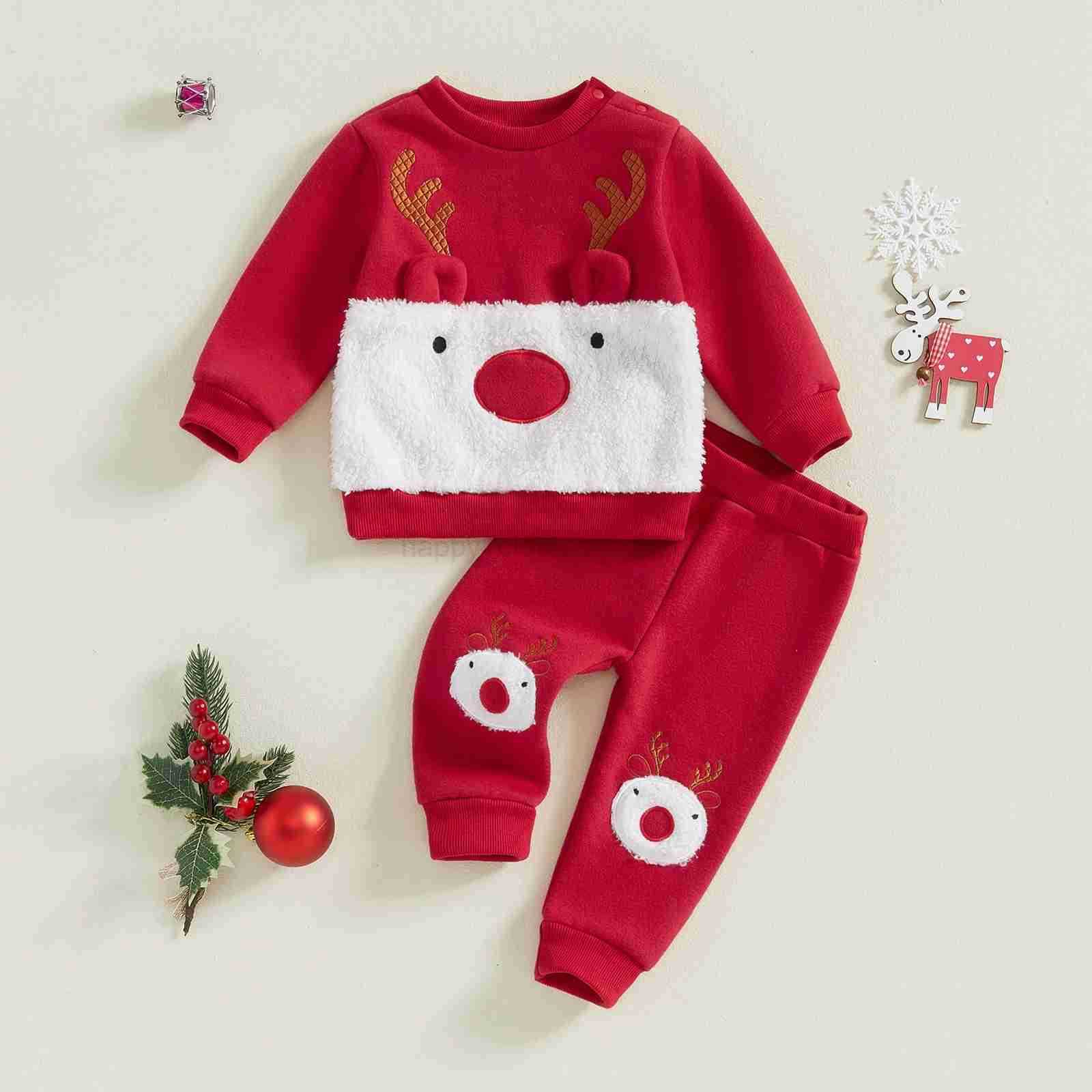 0-3Y Christmas Newborn Baby Boy Girl Clothes Sets Infant Toddler Girl Boy Reindeer Long Sleeve Top Pants Outfit CostumeXJ241205
