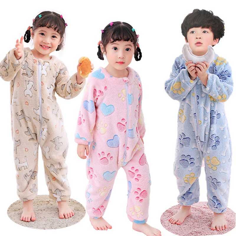 Pajamas Baby Children Jumpsuits Sleeping Wear Toddler Kids Flannel Romper Long Sleeve Autumn Winter Cute Printed Clothing 2 to 4 Years H241205