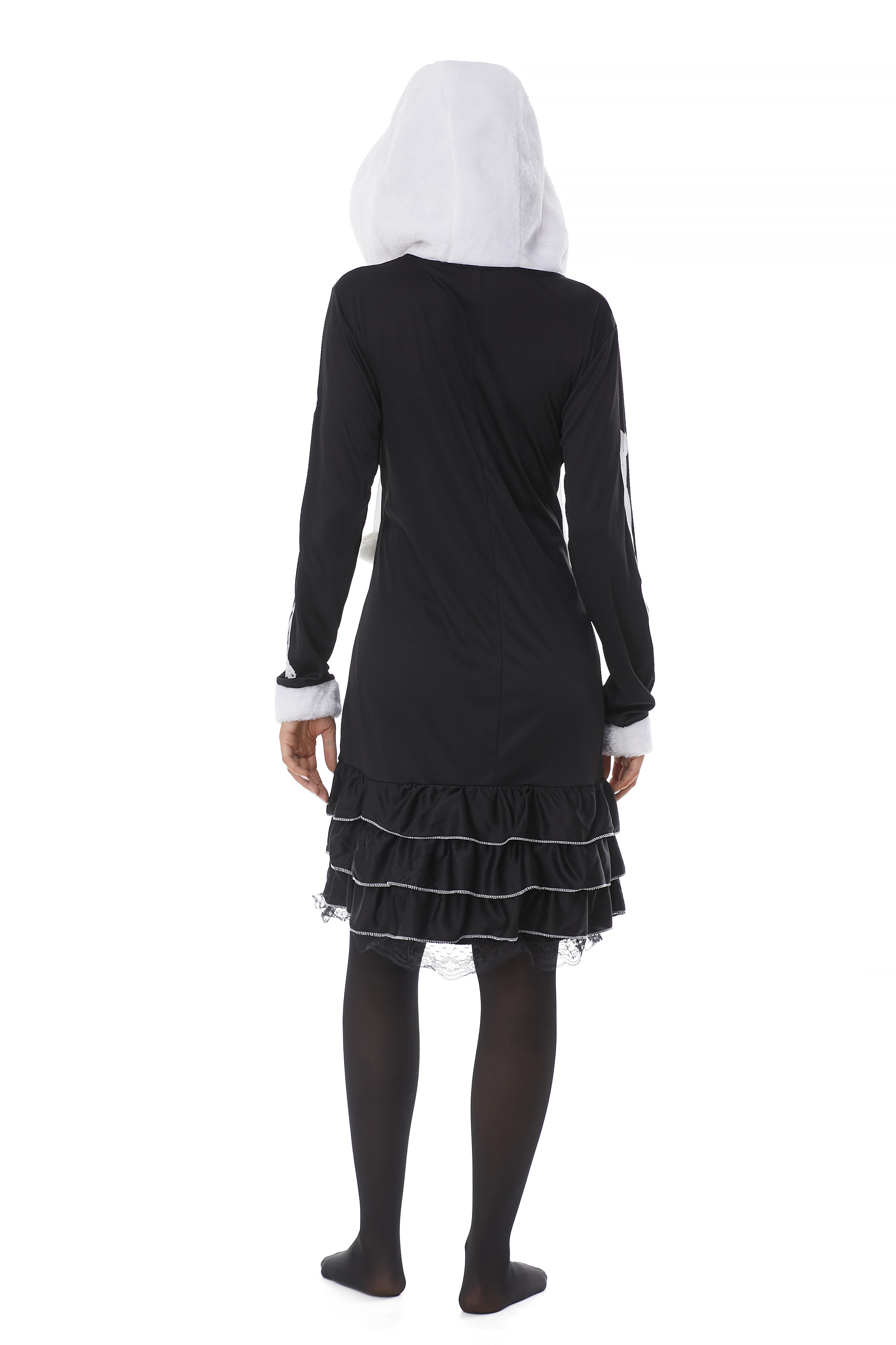 Elegant Adult Female Dress with Unique Bone Design - Black/White Stripes (Model Y18415)
