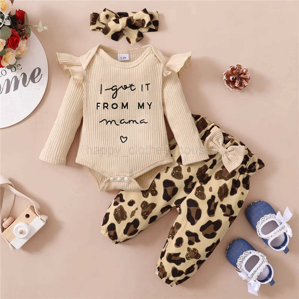 0-18 Months Newborn Baby Girl Clothes Set Long Sleeve Bodysuit+Leopard Pants+Headband 3PCS Fashion Autumn Outfits Toddler GirlXJ241205