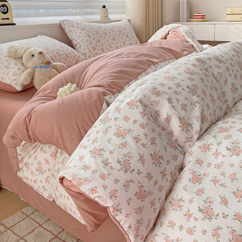 Double Seersucker Winter Floral Double-sided Duvet Cover