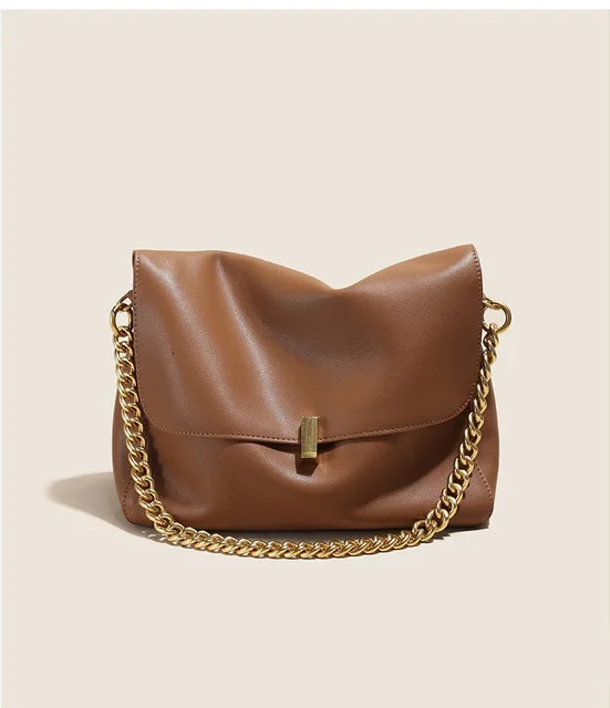 Large Cow Flap Shoulder Chain Bag Solid Genuine Leather Female Crossbody Handbag Messenger Bags Genuine Leather BagVoyage