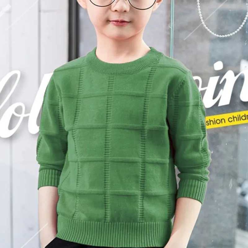 Boys autumn new round neck long sleeved solid color lace shirt casual childrens clothing sweater top W241205