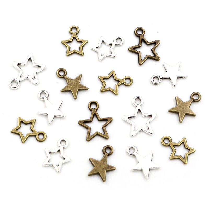 100pcs Small Star Charms Pendant Bronze Antique Silver Color Zinc Alloy DIY Jewelry Making Accessories for Bracelet Necklace 241122