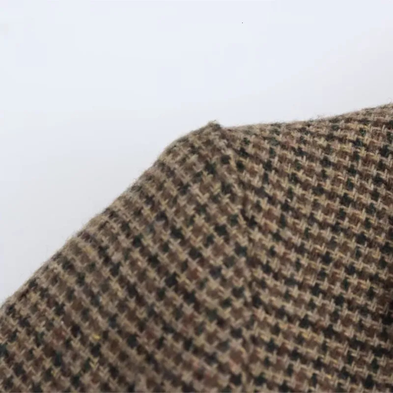 TRAF Plaid Blazer Women Autumn Office Lady Button Pocket Decoration wool blend Female Chic Outwear Blazers 241204