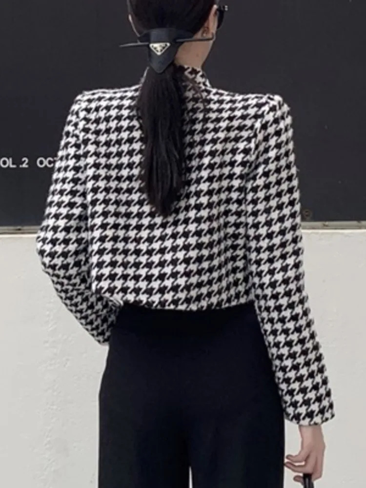 Houndstooth retro tweed jacket coat autumn winter fashion high street small perfume wool jacket 241205