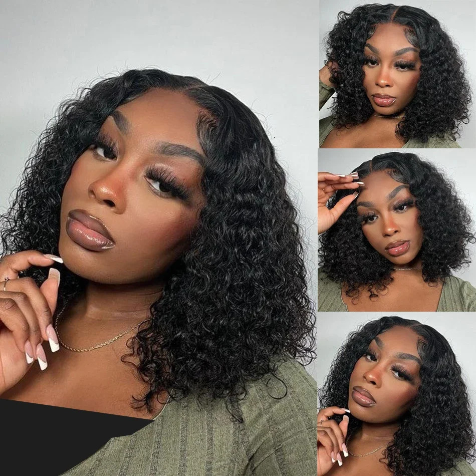 Shine Spark Curly Short Bob 250% HD 6X4 Glueless Wig Human Deep Water Wave 4X4 Lace Front Wigs Brazilian Remy Hair