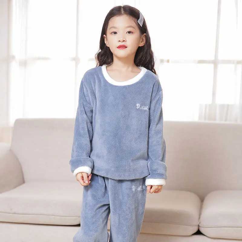 Pajamas Flannel Pajama Pullover Top Winter Toddler Children Baby Coral Fleece Warm Sweatshirt Pant 2pcs Boy Girl Kids Fall Sleepwear Set H241205