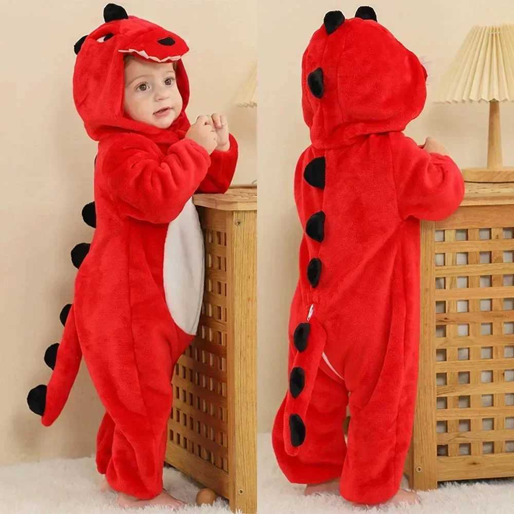 Pajamas Baby Girls Onesie Kigurumi Monkey Cow Lion Animal Cosplay Costume Winter Flannel Jumpsuit 1 to 4 Years Kids Boys Pajamas H241205