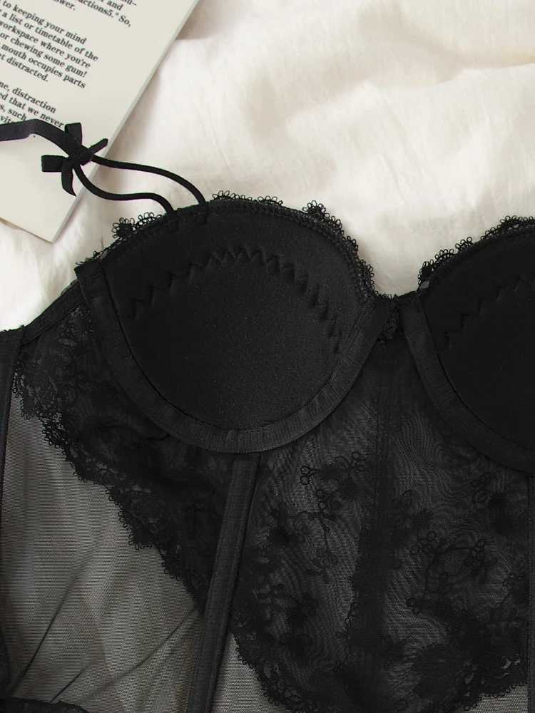 French Sexy Lingerie Embroidered Lace Corset Tops See Through Bra and Panty Set Underwear Pure Desire with Steel Rings BraletteXJ241205