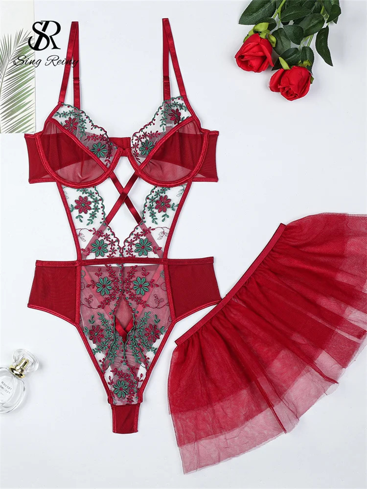 SINGREINY Hollow Out Sheer Camis Sexy Bodysuits Female Gauze Spliced Short Playsuits Women Fashion Embroidery Erotic Rompers 241205