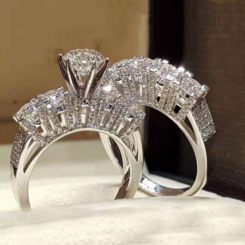 2025 Sparkling Cubic Designer Zirconia Set Rings For Women Engagement Wedding Fashion Jewelry 925 Silver Fill Double Stackable Set Rings Chic Accessor
