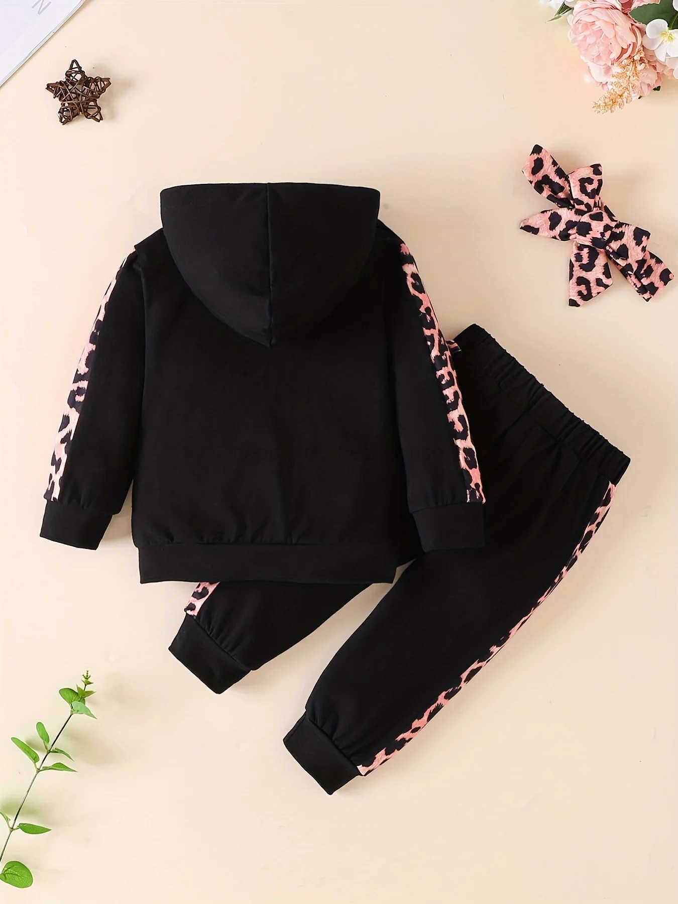 3PCS Black Spring and Autumn baby girls casual hooded long-sleeved hoodie set baby clothingXJ241205