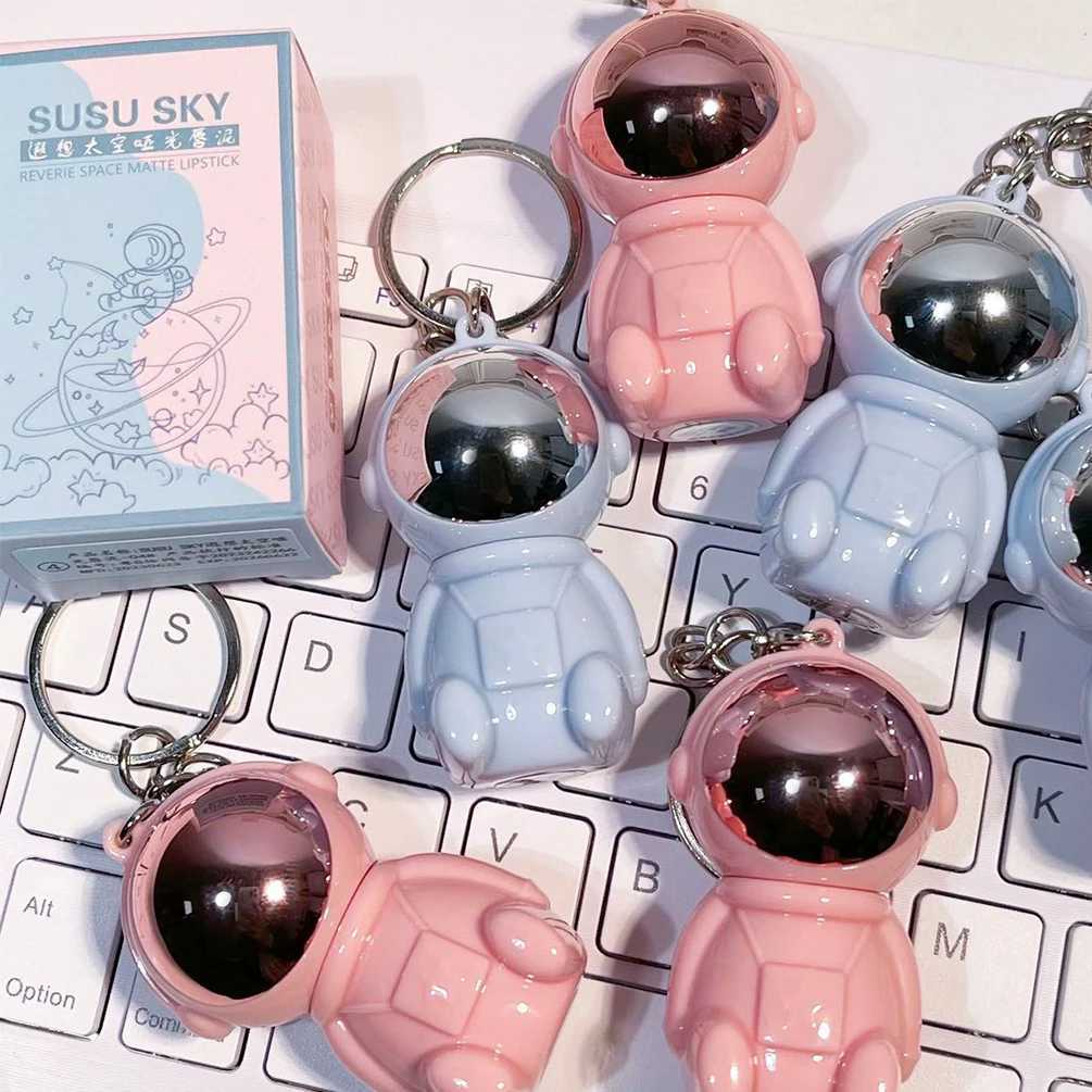 Astronaut Keychain Lip Mud Matte Velvet Lipstick Brown Red Tint Waterproof Long Lasting Non-Stick Cup Lip Gloss Korean CosmeticXJ241205