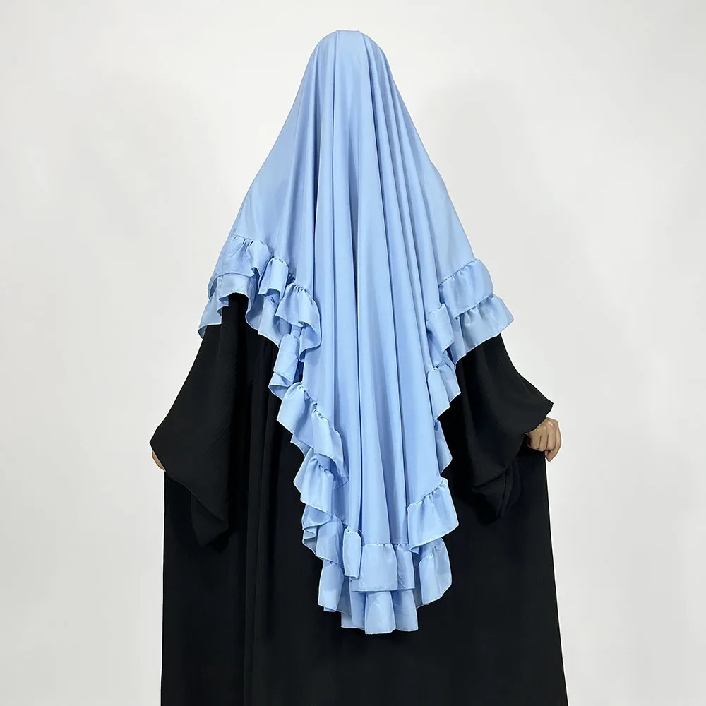double-layer pleated chiffon Khimar with Niqab string high quality lightweight breathable wholesale Muslim prayer veil headscarf 241216