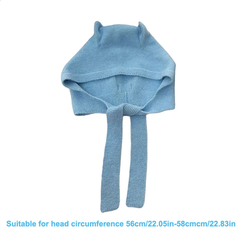 Korean solid wool fluffy cat ear knitted hat autumn thick warm hat fashionable protection ear and neck protection hat 241205