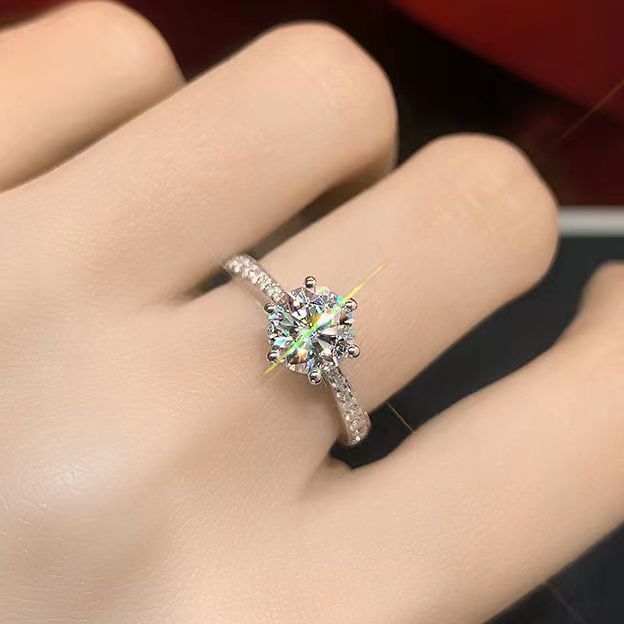 New classic six claw ring female simple diamond set 2 karat zirconium finger ring personalised index finger women's ring proposal anniversary rin