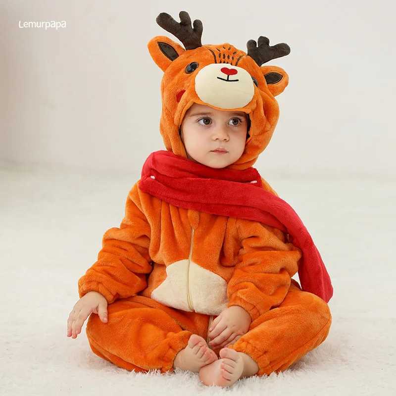Pajamas Deer Romper Baby Boy Girls Pajama Toddlers Winter Outfit Christmas Animal Elk Suit Onesie Festival Party Bebe Clothes Kigurumis H241205