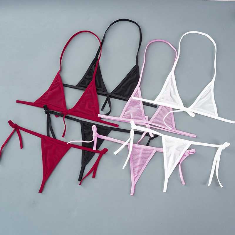 Sexy Mini Bra Sets Wirefree Ultra-thin Mesh Unlined Bra Brief Set Black Transparent 2 Pieces Halter Womens Exotic Lingerie SetsXJ241205