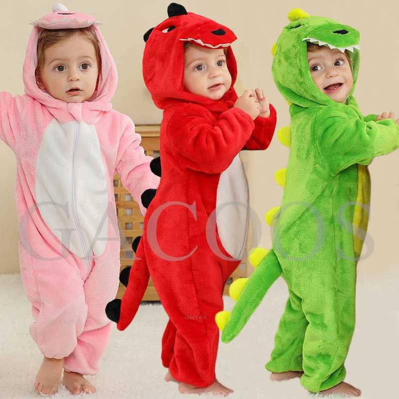 Pajamas Baby Kigurumi Cat Dinosaur Cow Pajamas Winter Pyjamas One Piece Anime Sleepwear Kids Flannel Warm Clothes Halloween Costumes H241205