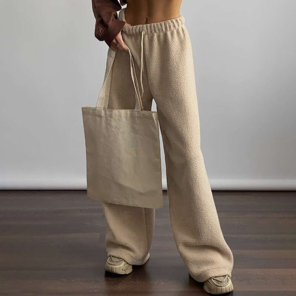 Lamb wool wide European American autumn and winter styles, women's casual commuting loose straight leg pants, 2024 temperament versatile new tren