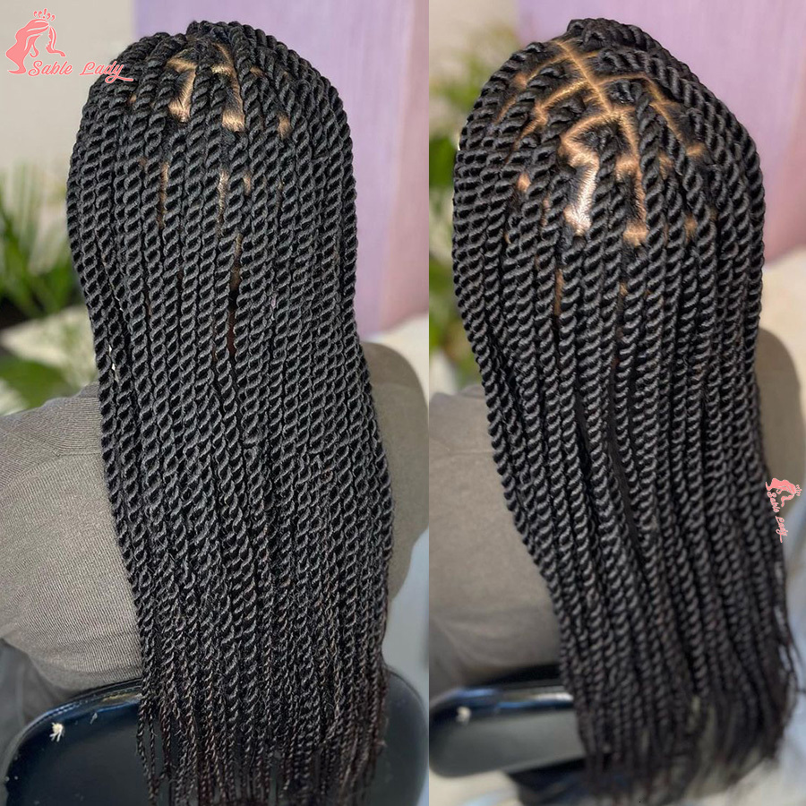 Synthetic Twisted Braided Wig Goddess Full Lace Small Box Knotless Braids For Black African Women Long 36 Inch Senegalese Twists