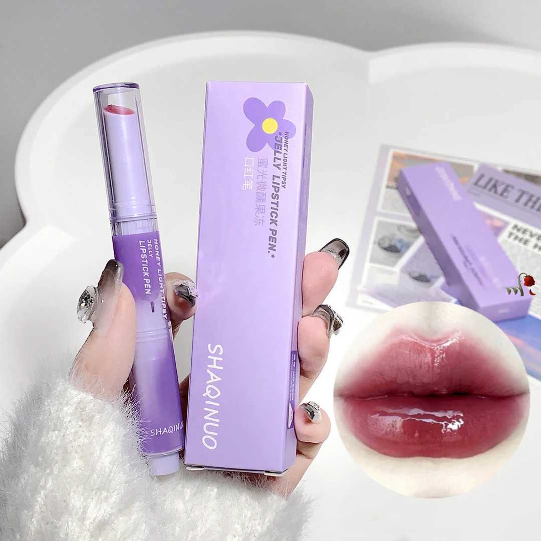 Jelly Lipstick Pencil Mirror Water Solid Lip Glaze Punk Red Brown Lipgloss Moisturising Lipstick Waterproof Non-stick Cup KoreanXJ241205