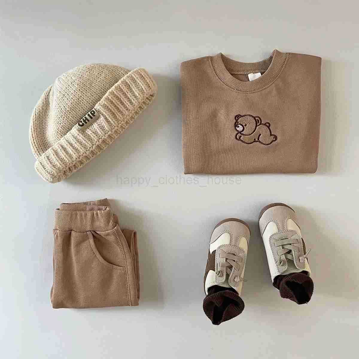 2PCS Autumn Newborn Baby Clothes Boys Girls Long Sleeve Pullover+Pants Little Bear Embroidery Sweatshirt Casual Set Infant SuitXJ241205