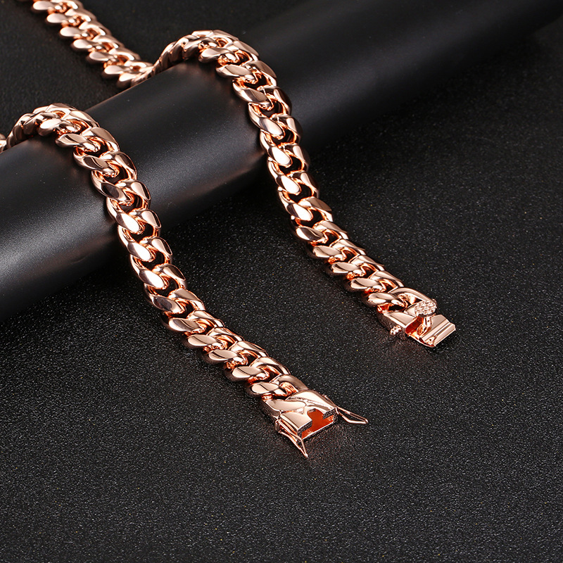 14mm Solid Miami Stainless Steel Cuban Link Chain Necklace Bracelets Rose Gold Plated Rap Jewelry Free door-to-door delivery