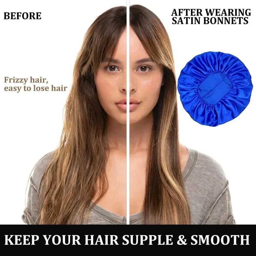 New Unisex Head Wr Elastic Band Bonnet Sleep C with Premium Soft Band Large Satin Silky Bonnets for Women Hair CareXJ241205