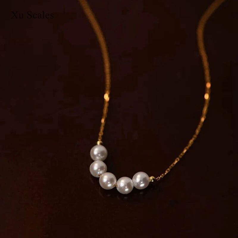S925 Pure Silver Necklace Natural Freshwater White AKOYA Pearl Smile Necklace Premium Ins Sweet Style Jewelry 241205