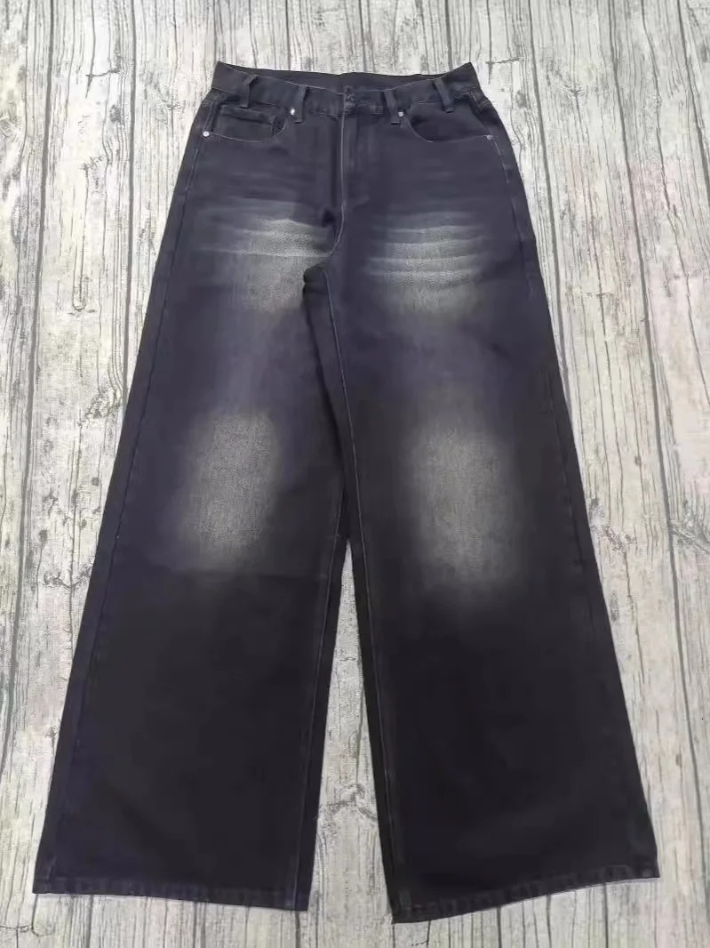 Trend Y2K Bat Animal Embroidery Baggy Jeans Vintage Men Black Washed Hip Hop Goth Denim Pants Fashion Straight Wide Leg Trousers 241204