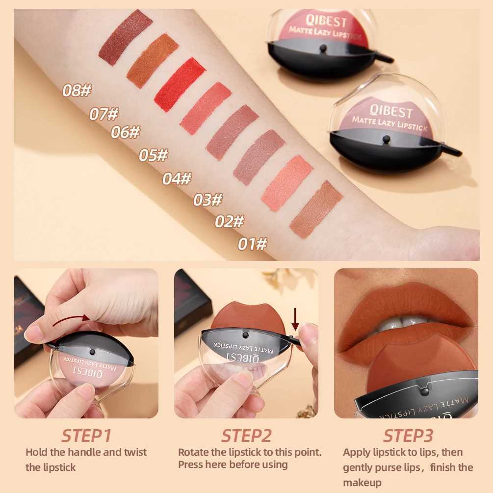 QIBEST Lip-shaped Lipstick Long Lasting Makeup Velvet Matte Lazy Lipstick Waterproof Non-stick Cup Long Lasting Lip Stain TintXJ241205