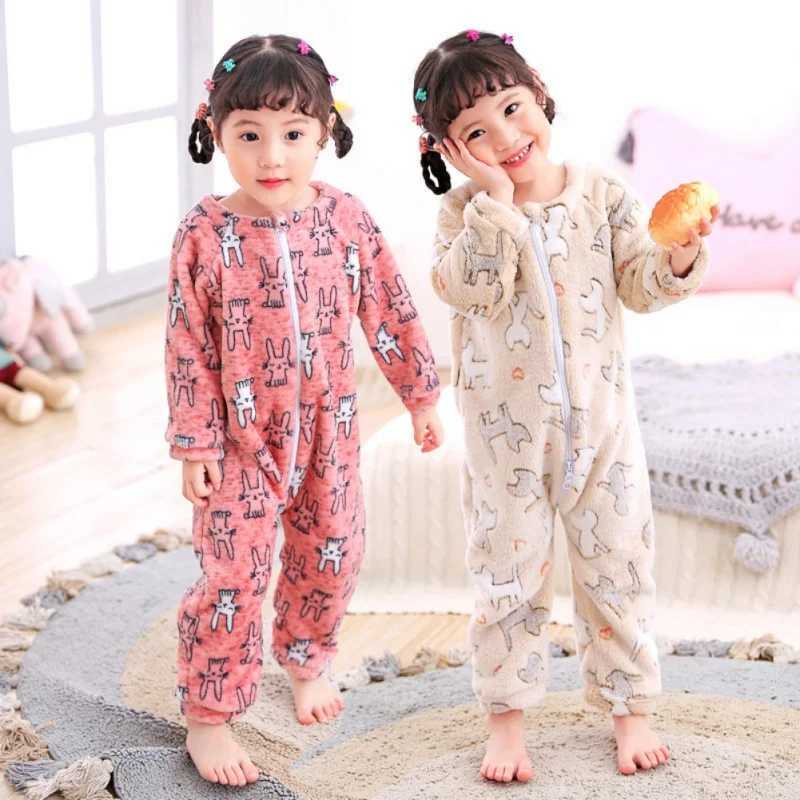 Pajamas Children Plush Pajama Boy Girl Winter Flannel Childrens Pajamas Sleeping Bags Kids Cartoon Coral Fleece Warm Jumpsuits Homewear H241205
