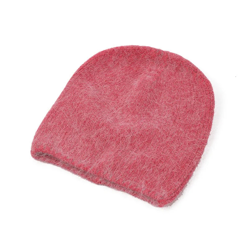 OMEA Angora Rabbit Skin Winter Hat Womens Solid Hair Warm Knitted Girls Hat Hat Korean Blurred Pink Soft Bean 241205