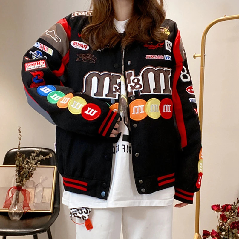 Trendy Baseball Uniform Women Jacket Loose Vintage Coats Embroidery Overcoats Autumn Winter Print Fashison Motorcycle Jacket 241205