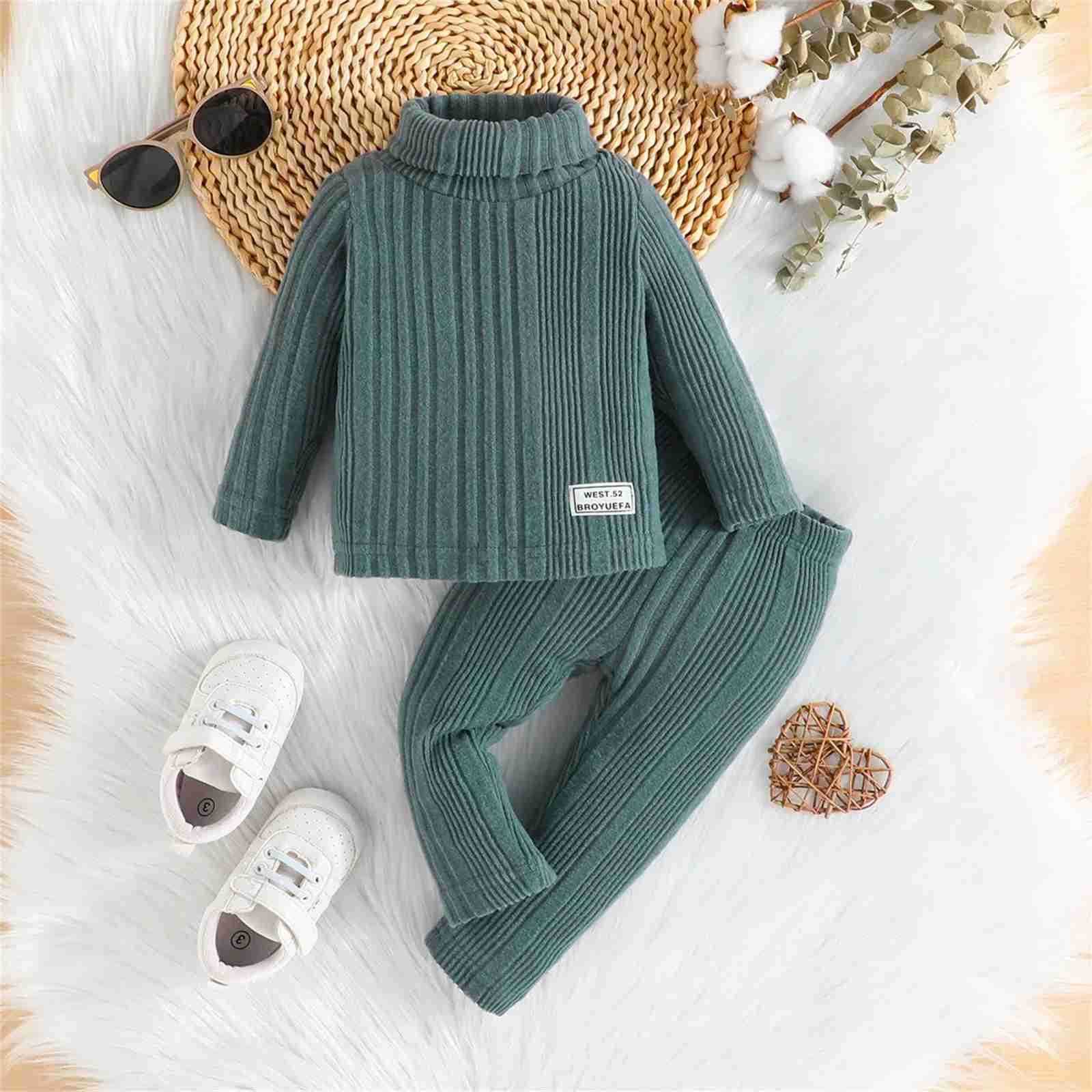 2PCS Toddler Baby Clothes for Boys 3 6 9 12 24 Months Solid Color Long Sleeve Stand-up Collar Top and Trousers Sets Two PiecesXJ241205