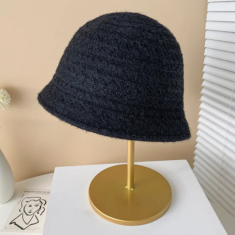 winter warm Panama womens hat bucket hat fishermans hat retro knitted wool basin bucket hat coral fleece brown 241205