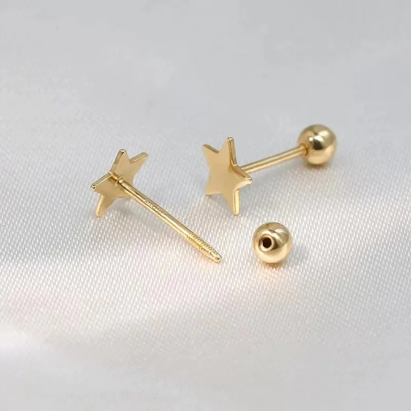 100% genuine 18K gold screw stud earrings pure solid AU750 star earrings suitable for womens exquisite jewelry gifts 241205