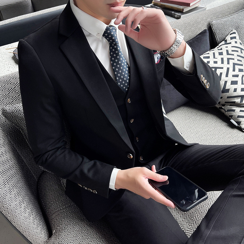 S7112Men's suit Korean style groom dress solid color casual three-piece suit four seasons