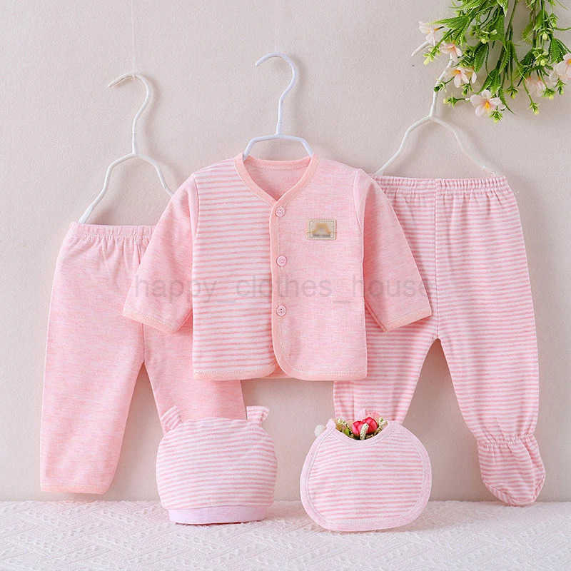 5Piece Spring Autumn Boys Girls Outfit Sets Casual Cute Stripe Long Sleeve Cotton Tops+Pants+Hat+Bibs Newborn Baby Clothes BC509XJ241205