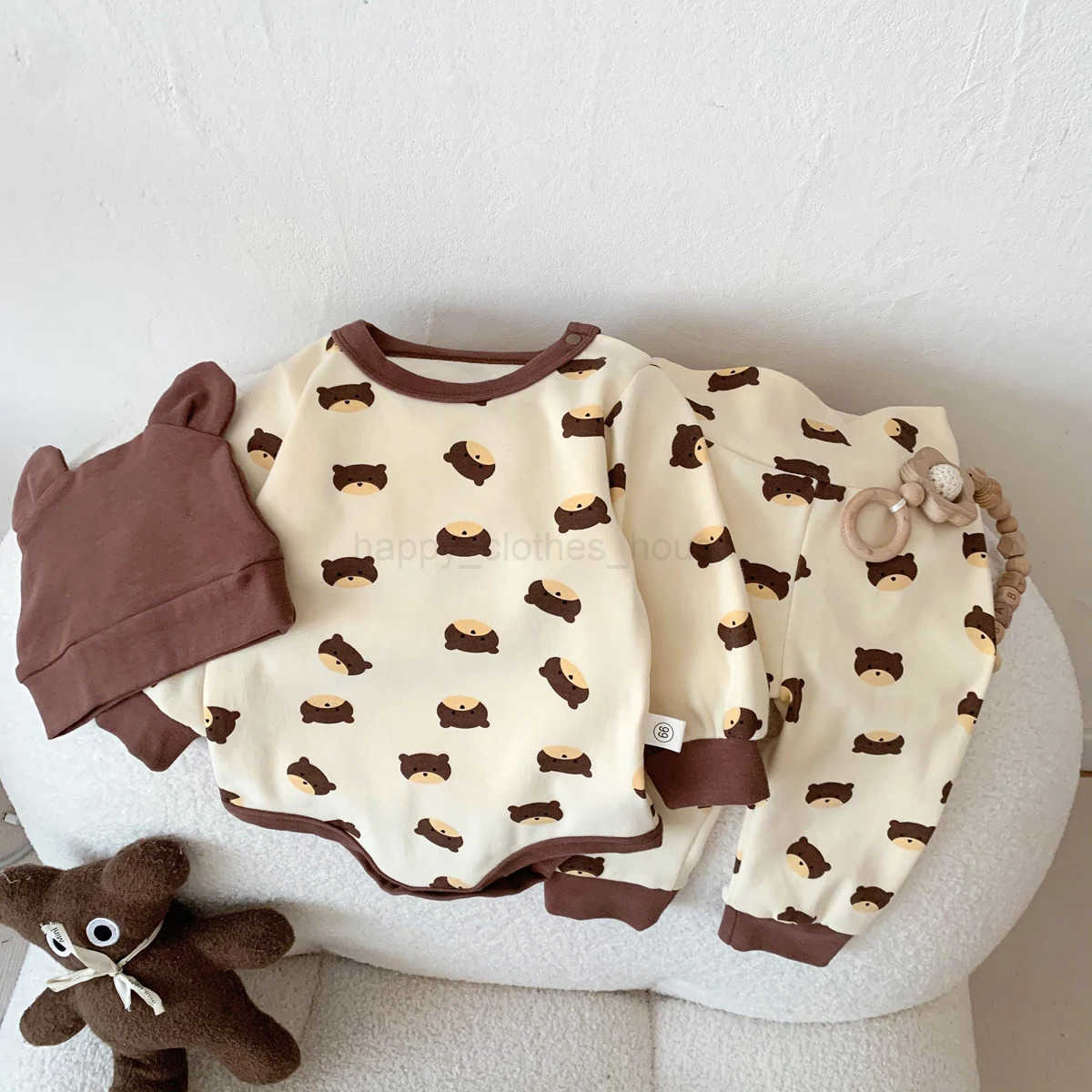 2024 Spring Baby Boys Girls Clothes Cotton Long Sleeved Top + Pant + Hat Three Piece Set Baby 0-2 Years Old Newborn SuitXJ241205