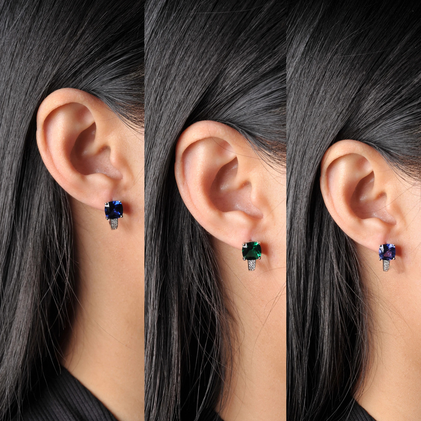 Potiy cushion creates sapphire nano jade Tanzanian ring earrings 925 sterling silver womens daily party jewelry set gift 241205