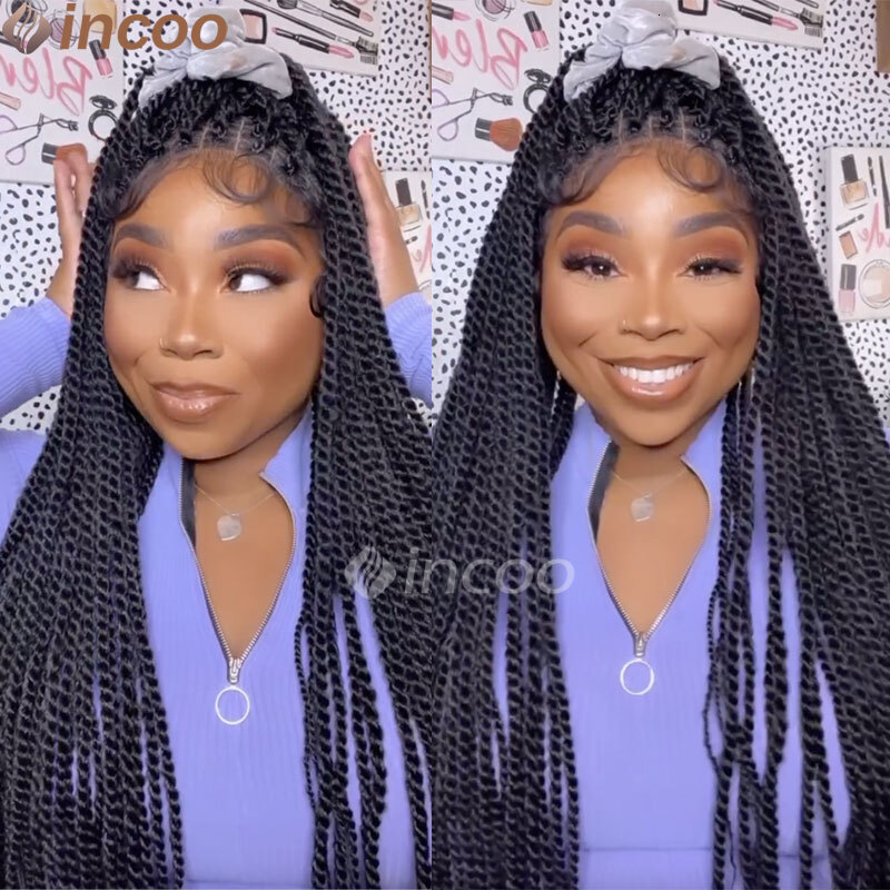 Synthetic Senegalese Twist For Black Women Full Lace Frontal Box Braided Faux Locs Wig Braids Wigs