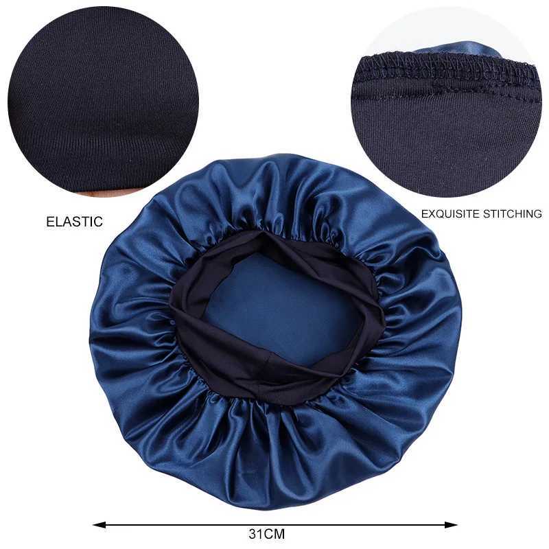 Womens Satin Solid Elastic Wide-brimmed Sleeping Hat Unisex Head Wr Elastic Band C Hair Care Bonnet Night Hat bonnetXJ241205