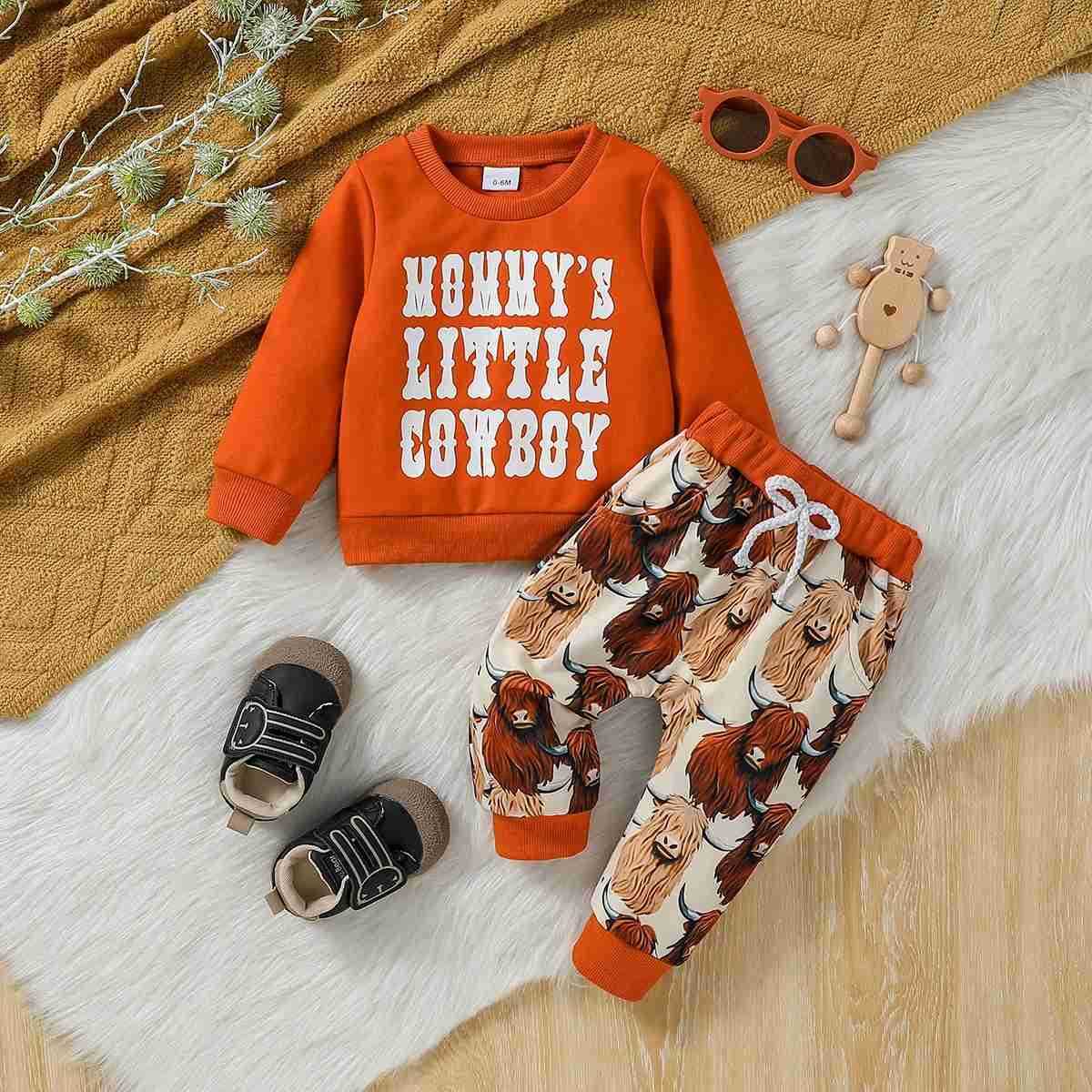 Baby boy autumn english letters printing long-sleeved Sweatshirt Top trousers With modern slish Clothing SetXJ241205