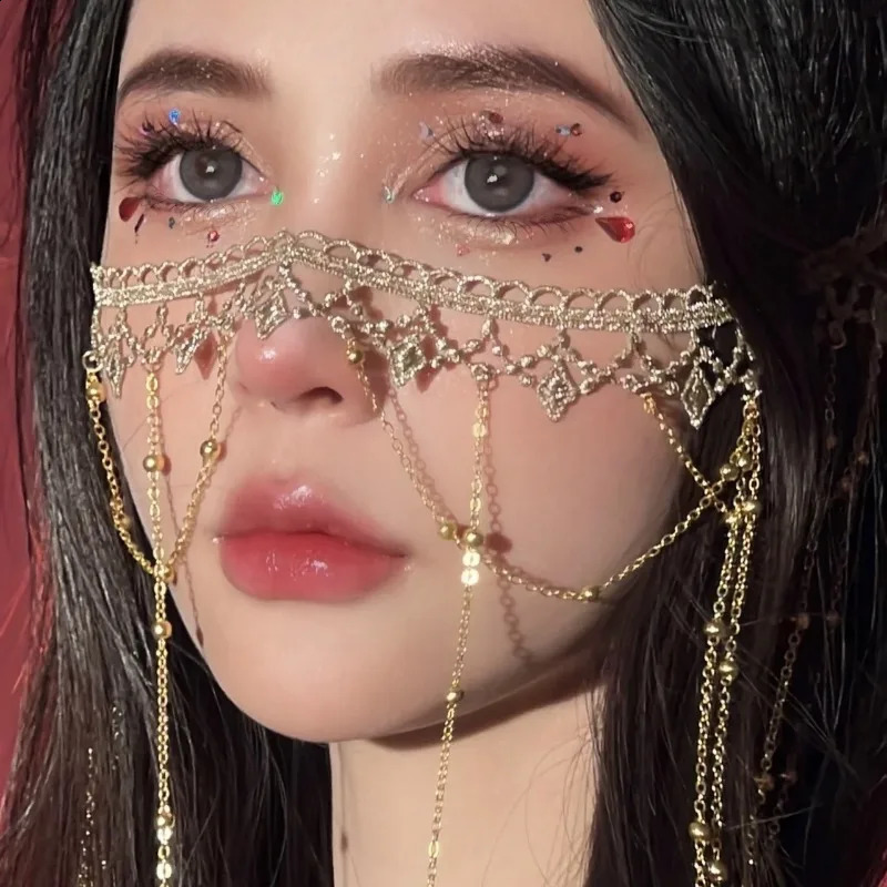 Curtain Fringe Headdress Mask Jewelry Super Fairy Accessories Western Region Lace Dancer Tiara 241122