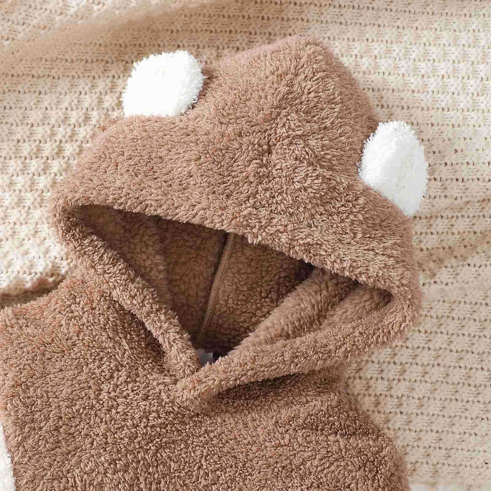 Toddler childrens Boy Set Brown Hooded Plush Long sleeved Pants Two-piece Set fit 0-3 Year old Male Baby Winter Warm SuitXJ241205